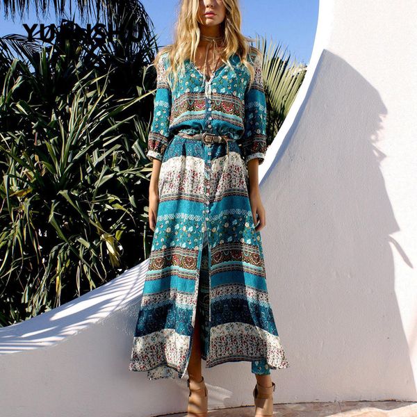 yuanshu summer autumn vintage print bohemia long dress women v neck button half sleeve slim dress holiday beach dresses, White;black
yuanshu summer autumn vintage print bohemia long dress women v neck button half sleeve slim dress holiday beach dresses, White;black