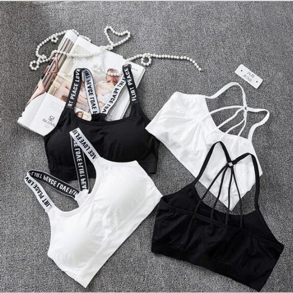 students letter band parachute knitting underwear tube yoga sports beauty back camisole wrap-around bra women's, White;black 
students letter band parachute knitting underwear tube yoga sports beauty back camisole wrap-around bra women's, White;black