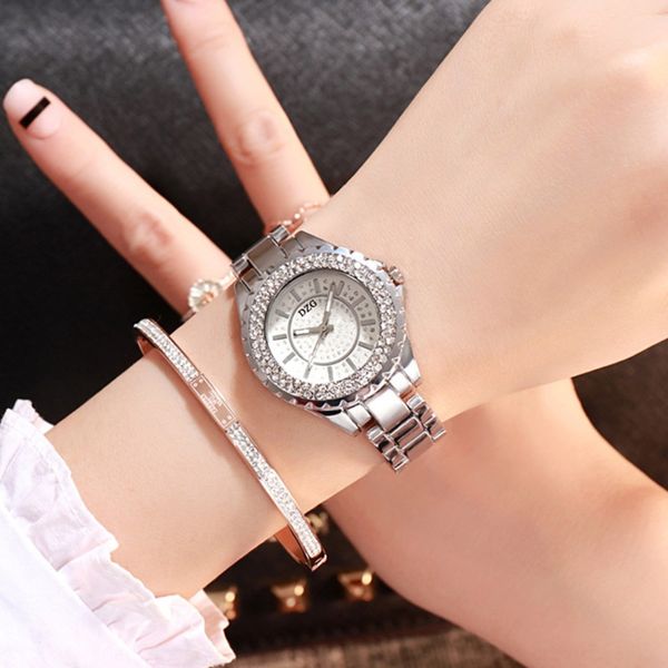 dzg women's three-color diamond-encrusted steel quartz belt quartz watch fashion set watch, Blue
dzg women's three-color diamond-encrusted steel quartz belt quartz watch fashion set watch, Blue