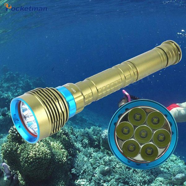 8400lm 7 Led Diving Spearfishing Underwater Latern Submarine Torch Powered By 18650 26650 Battery