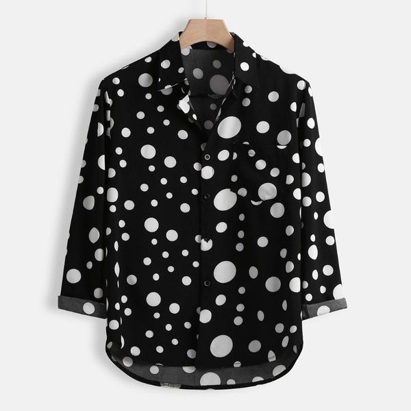 men shirts long sleeve regular loose retro long-sleeved polka dot printed button turn-down collar white dot shirts, White;black
men shirts long sleeve regular loose retro long-sleeved polka dot printed button turn-down collar white dot shirts, White;black