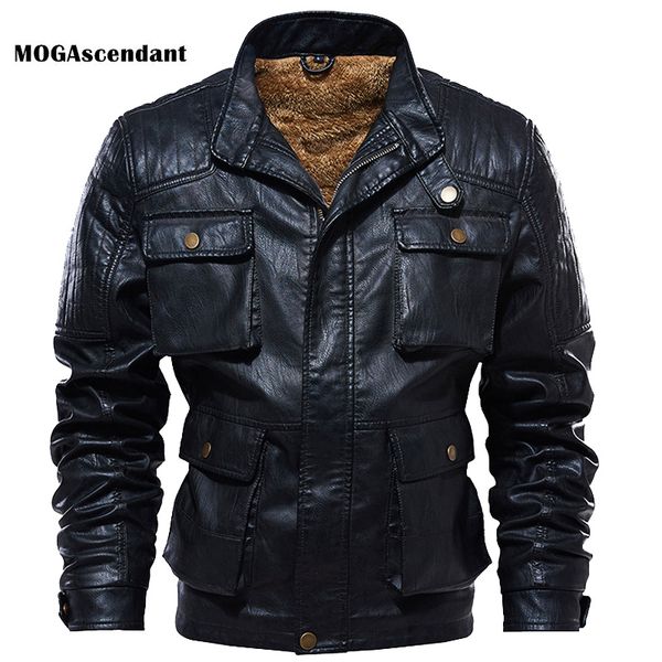 men's winter fleece faux leather jacket vintage multi-pocket pu leather jacket coat autumn casual biker motorcycle coat, Black
men's winter fleece faux leather jacket vintage multi-pocket pu leather jacket coat autumn casual biker motorcycle coat, Black