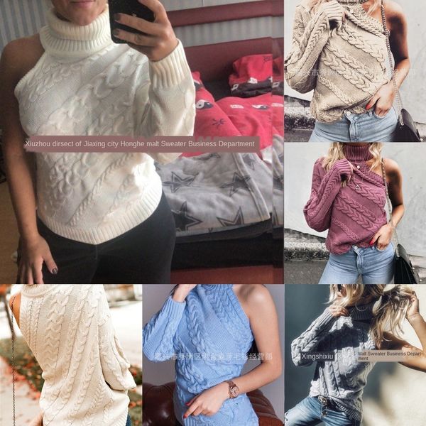 2020 new fashion off-shoulder single sleeve high collar sweater twist sweater for women 6 color 4 size, White;black
2020 new fashion off-shoulder single sleeve high collar sweater twist sweater for women 6 color 4 size, White;black