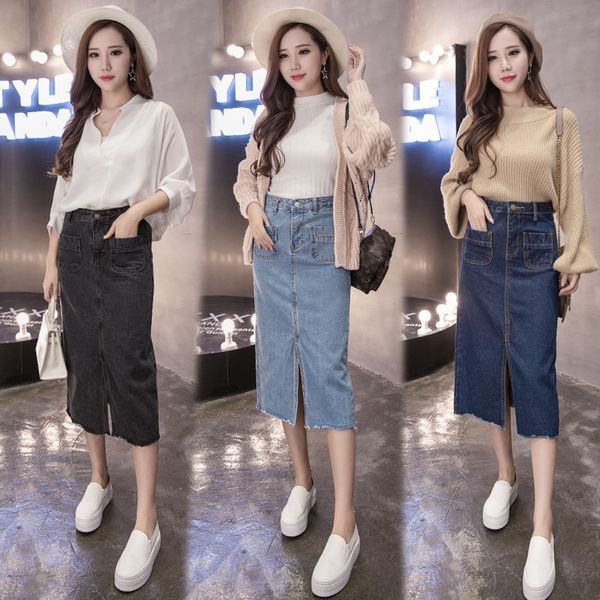 d0xsa spring and summer korean women's wear front split high waist slimming a- line denim denim skirt woolen mid-length student a- line, Black
d0xsa spring and summer korean women's wear front split high waist slimming a- line denim denim skirt woolen mid-length student a- line, Black