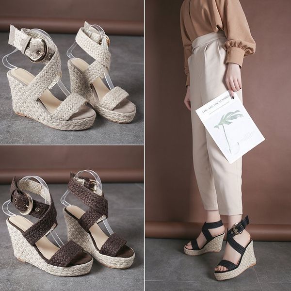 bohemian shoes peep-toe woven base sponge thick bottom waterproof high-heeled wedge new roman sandals, Black
bohemian shoes peep-toe woven base sponge thick bottom waterproof high-heeled wedge new roman sandals, Black