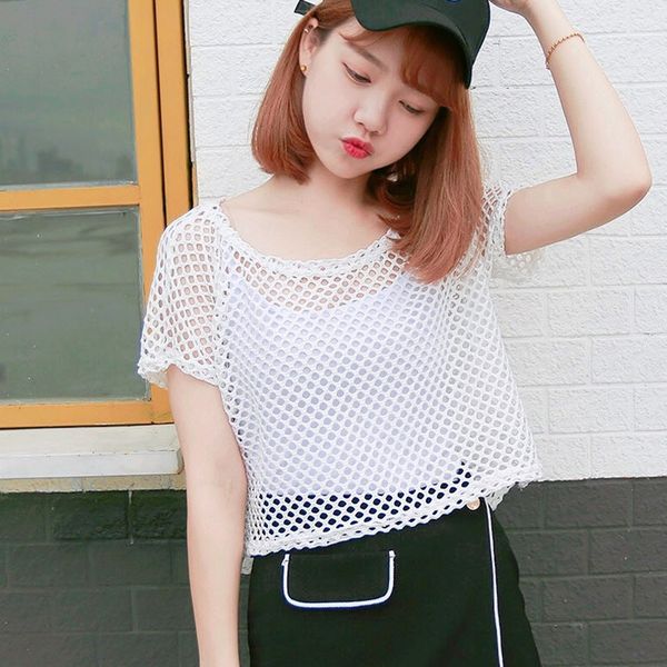 harajuku style casual t-shirt loose short sleeves tee summer mesh hollow out t shirt, White
harajuku style casual t-shirt loose short sleeves tee summer mesh hollow out t shirt, White