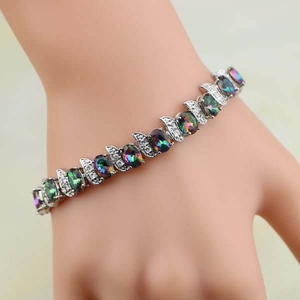 rainbow mystic cubic zirconia white crystal silver color jewelry charm bracelet for women, Black
rainbow mystic cubic zirconia white crystal silver color jewelry charm bracelet for women, Black