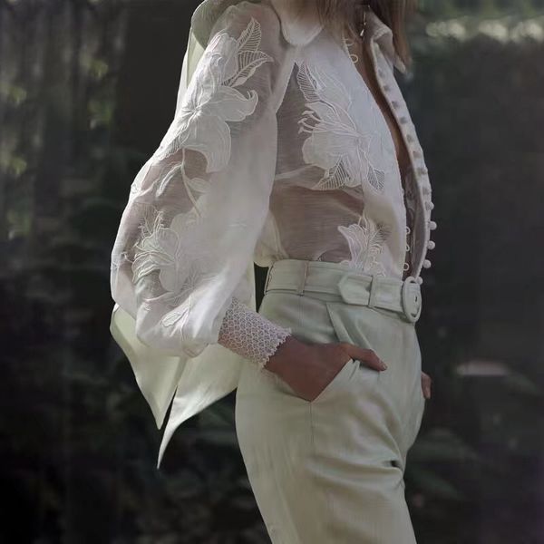 women's blouses & shirts chicever embroidery patchwork perspective shirt female lapel collar lantern sleeve loose womens and fashion, White
women's blouses & shirts chicever embroidery patchwork perspective shirt female lapel collar lantern sleeve loose womens and fashion, White