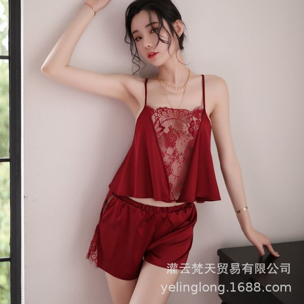 night linglong new temptation lace lace pajamas silk satin satin ice silk pajamas two-piece home wear, Black;white
night linglong new temptation lace lace pajamas silk satin satin ice silk pajamas two-piece home wear, Black;white