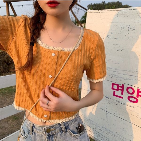 xu daqing milk milk lace square collar women's summer collarbone bm style shirtlace shirtshort sleeve knitted shirt, White
xu daqing milk milk lace square collar women's summer collarbone bm style shirtlace shirtshort sleeve knitted shirt, White