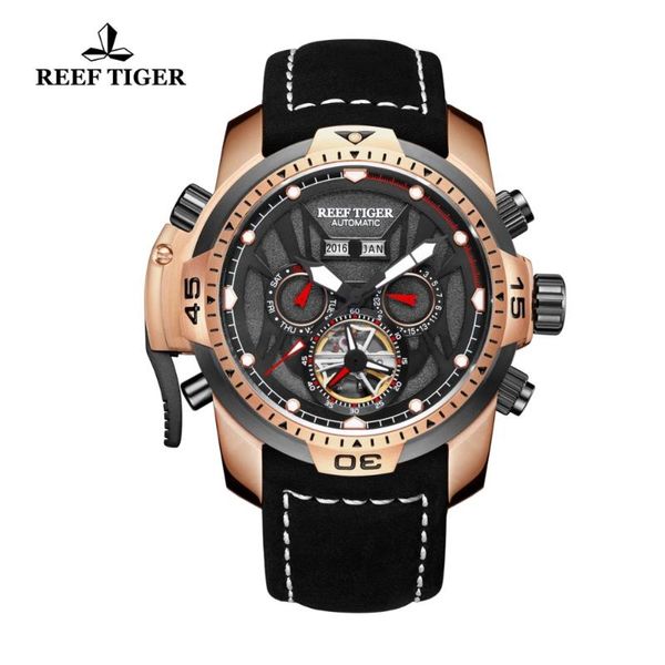 reef tiger/rt mens sport watches genuine black leather strap complicated dial rose gold automatic watches rga3532, Slivery;brown
reef tiger/rt mens sport watches genuine black leather strap complicated dial rose gold automatic watches rga3532, Slivery;brown