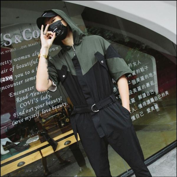 men's pants overalls men short-sleeved hooded suit jumpsuit hip-hop japanese trend summer thin color matching, Black
men's pants overalls men short-sleeved hooded suit jumpsuit hip-hop japanese trend summer thin color matching, Black