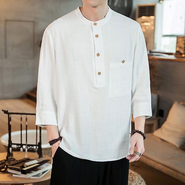2019 summer plus size men's shirt blouse solid cotton linen casual simple tee shirt three quarter sleeve loose men blouse, White;black
2019 summer plus size men's shirt blouse solid cotton linen casual simple tee shirt three quarter sleeve loose men blouse, White;black