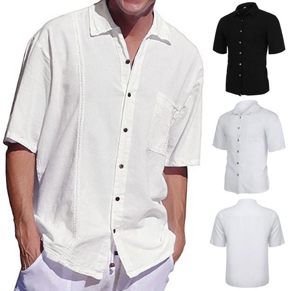 summer mens shirts cotton linen pocket solid short sleeve retro beach casual men blouse dress shirt camisas hombre clothing, White;black
summer mens shirts cotton linen pocket solid short sleeve retro beach casual men blouse dress shirt camisas hombre clothing, White;black