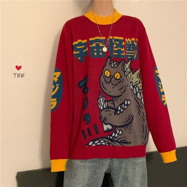 women's sweaters harajuku fashion knitted women sweater cartoon embroidery student coat loose retro hit color pullover, White;black
women's sweaters harajuku fashion knitted women sweater cartoon embroidery student coat loose retro hit color pullover, White;black