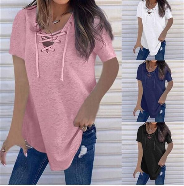 loose for woman women v neck summer tshirts casual solid color lace up tees short sleeve, White
loose for woman women v neck summer tshirts casual solid color lace up tees short sleeve, White