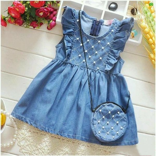 0-3y summer kids baby girl pearls beads denim sundress with bag casual holiday baby girl ruffles sleeveless dress a-line, White
0-3y summer kids baby girl pearls beads denim sundress with bag casual holiday baby girl ruffles sleeveless dress a-line, White
