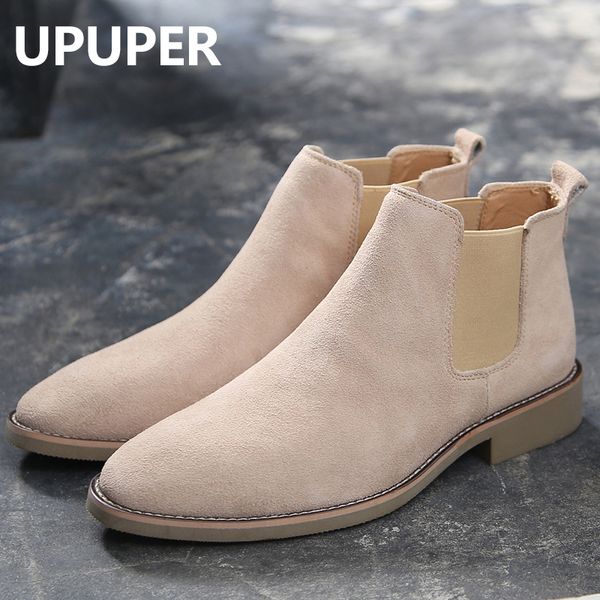 upuper boots men shoes suede leather men's ankle boots british style autumn winter for male pointed toe shoes, Black