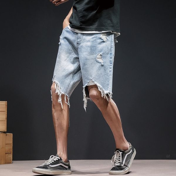 summer thin beggar men's ripped denim shorts korean nine nine shorts ankle-length pants style trendy personalized loose cropped pants, Blue
summer thin beggar men's ripped denim shorts korean nine nine shorts ankle-length pants style trendy personalized loose cropped pants, Blue