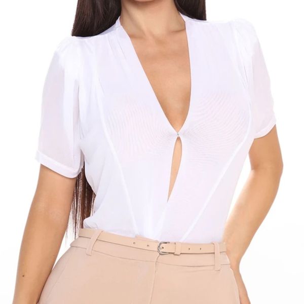 women jumpsuit summer slim puff sleeves deep v neck short sleeves female mesh transparent solid color bodysuit, Black;white
women jumpsuit summer slim puff sleeves deep v neck short sleeves female mesh transparent solid color bodysuit, Black;white
