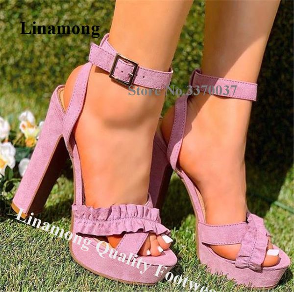linamong cute rufflet suede leather high platform chunky heel sandals pink ankle strap buckle thick high heel sandals heels, Black
linamong cute rufflet suede leather high platform chunky heel sandals pink ankle strap buckle thick high heel sandals heels, Black