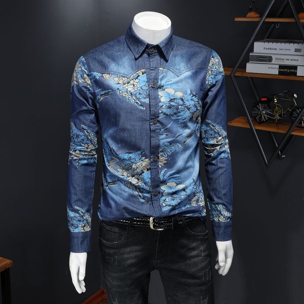 2022 spring new british style men's shirts slim korean fashion trend youth denim floral long-sleeved shirts, White;black
2022 spring new british style men's shirts slim korean fashion trend youth denim floral long-sleeved shirts, White;black