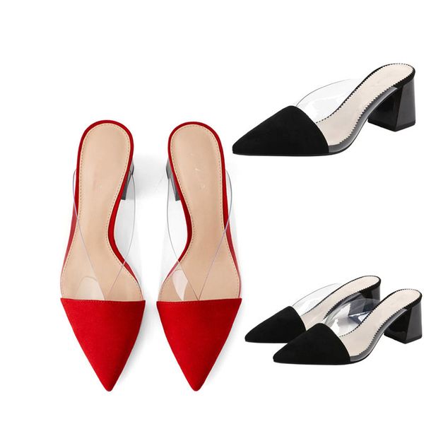 same design 2020 summer womens mules red plastic red transparent pointed thick heel lady shoes, Black
same design 2020 summer womens mules red plastic red transparent pointed thick heel lady shoes, Black