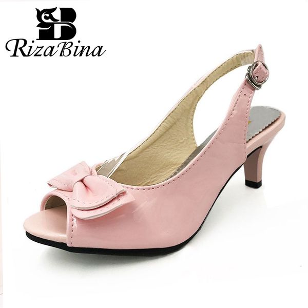 rizabina plus size 32-48 women sandals ankle strap high heels summer shoes women bow peep toe sandals party wedding shoes y200620, Black