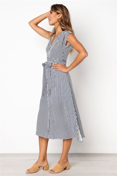 women v neck striped dress vintage button lace up bow party dress elegant sleeveless midi dresses vestido, Black;gray
women v neck striped dress vintage button lace up bow party dress elegant sleeveless midi dresses vestido, Black;gray
