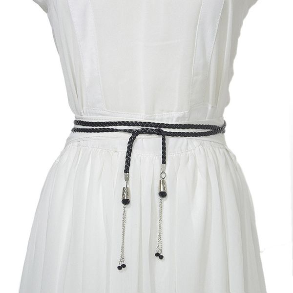 155cm women ladies braided belt pu leather tassel thin waist crystal decoration rope belts waistband, Black;brown 
155cm women ladies braided belt pu leather tassel thin waist crystal decoration rope belts waistband, Black;brown