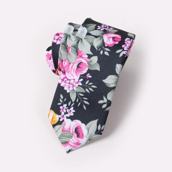 tie cotton print men's 6cm flower casual fashion narrow tie, Black;gray