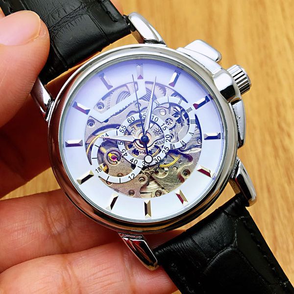 new blu-ray glass mens watches leather strap wristwatches automatic mechanical men watch as a happy birthday gift clock, Slivery;brown
new blu-ray glass mens watches leather strap wristwatches automatic mechanical men watch as a happy birthday gift clock, Slivery;brown
