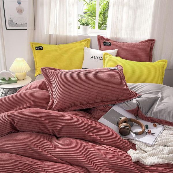 4pcs home textile 190g fleece flannel bedding set microfiber fabric duvet cover with pillow case flat sheet twin full size