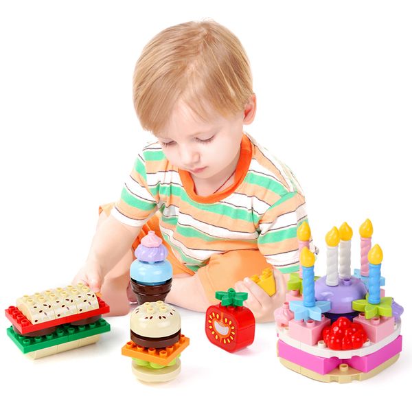 109pcs Early Children Large Particle Puzzle Building Blocks Girls Play House Toy Colorful Snack Party For Kids Casual Assembling 04