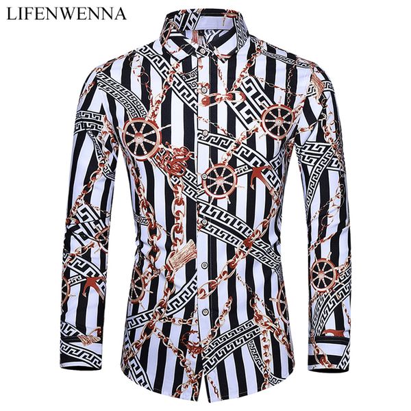 casuals shirt men autumn new arrival personality printing long sleeve shirts mens fashion big size business office shirt 6xl 7xl cx200801, White;black