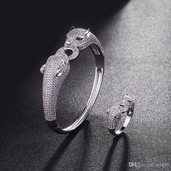 women leopard design silver diamond bangle luxury panthère de two head classic animal bracelet woman wedding party hollow bangles, Black
women leopard design silver diamond bangle luxury panthère de two head classic animal bracelet woman wedding party hollow bangles, Black