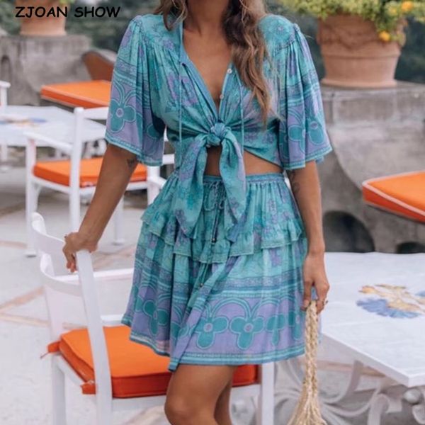 new bohemian o neck floral print short sleeve shirt blue 2020 women tide bow elastic waist mini short skirts 2 pieces set, White
new bohemian o neck floral print short sleeve shirt blue 2020 women tide bow elastic waist mini short skirts 2 pieces set, White