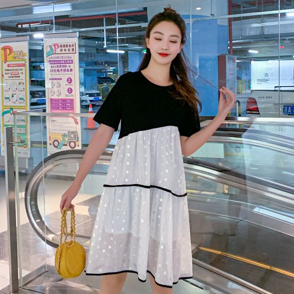 2289# maternity clothes summer chiffon short sleeve polka dot loose stylish dress for pregnant women mom dress, White
2289# maternity clothes summer chiffon short sleeve polka dot loose stylish dress for pregnant women mom dress, White