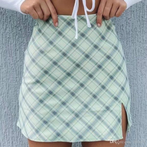 green plaid printting skirts high split high waist skirts for women waist vintage female lady spring 2020, Black
green plaid printting skirts high split high waist skirts for women waist vintage female lady spring 2020, Black