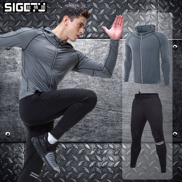 new style men's fitness clothing sports set tight-fit training pro fitness suit hooded long sleeve two-piece set training suit, White;black
new style men's fitness clothing sports set tight-fit training pro fitness suit hooded long sleeve two-piece set training suit, White;black