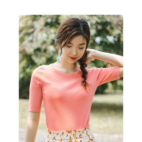 inman solid o-neck fashion retro hongkong style slim short sleeve women pullover, White;black
inman solid o-neck fashion retro hongkong style slim short sleeve women pullover, White;black