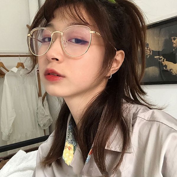 new metal half frame orange korean myopia fashion ins net red round face plain glasses women's myopia glasses, Silver
new metal half frame orange korean myopia fashion ins net red round face plain glasses women's myopia glasses, Silver