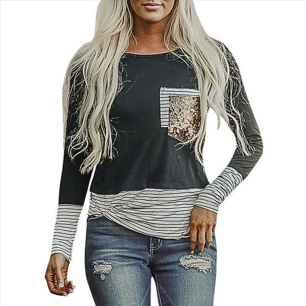 womens stripe pocket sequins splicing t shirt long sleeves o neck easy lady tee shirt femme pullover plus size, White
womens stripe pocket sequins splicing t shirt long sleeves o neck easy lady tee shirt femme pullover plus size, White