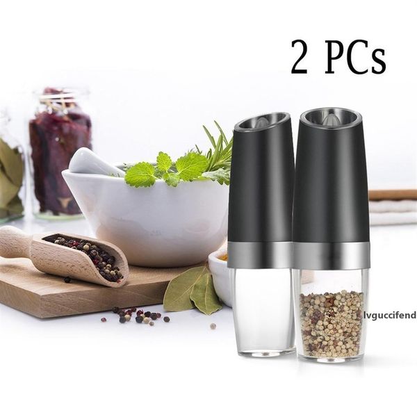 set of 2 electric gravity pepper & salt grinder with led light automatic adjustable pepper spice mill kitchen grinding tools t200323
set of 2 electric gravity pepper & salt grinder with led light automatic adjustable pepper spice mill kitchen grinding tools t200323