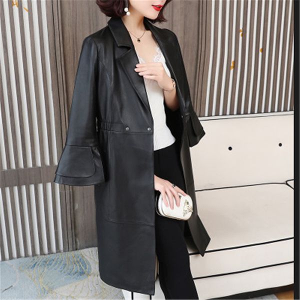 2020 women spring genuine real sheep leather jacket r18, Black