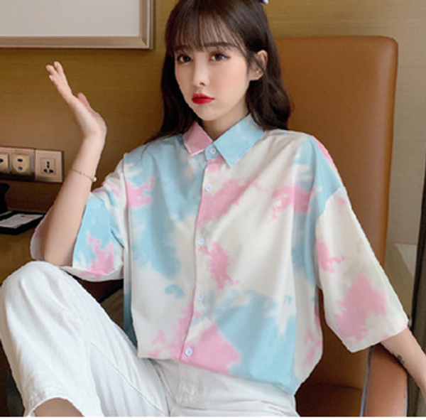 summer women fashion short sleeve single breasted shirt girls fashionable random dyeing lapel for shopping dating vacation, White
summer women fashion short sleeve single breasted shirt girls fashionable random dyeing lapel for shopping dating vacation, White
