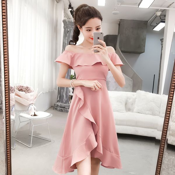 dress 2020 summer new high waist temperament off-shoulder goddess fan ruffled irregular dress, White;black
dress 2020 summer new high waist temperament off-shoulder goddess fan ruffled irregular dress, White;black