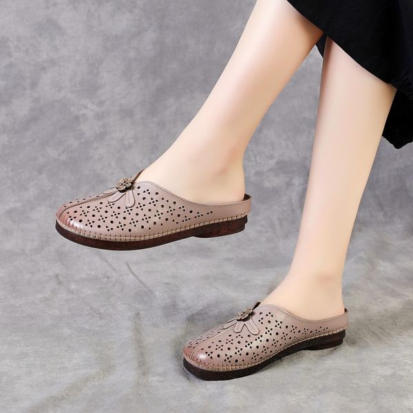 national style slippers women fashion sandals split leather soft sole ladies mother flat sandal cut-out female slides sh422, Black
national style slippers women fashion sandals split leather soft sole ladies mother flat sandal cut-out female slides sh422, Black