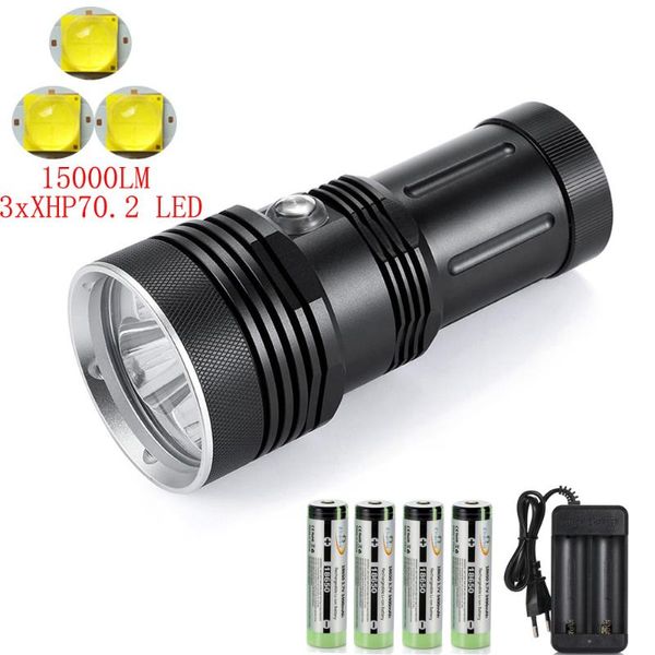 2020 New 3led Xhp70.2 Led Bright Light Diving Professional 150m Underwater Diving Waterproof Tactical Torch Light