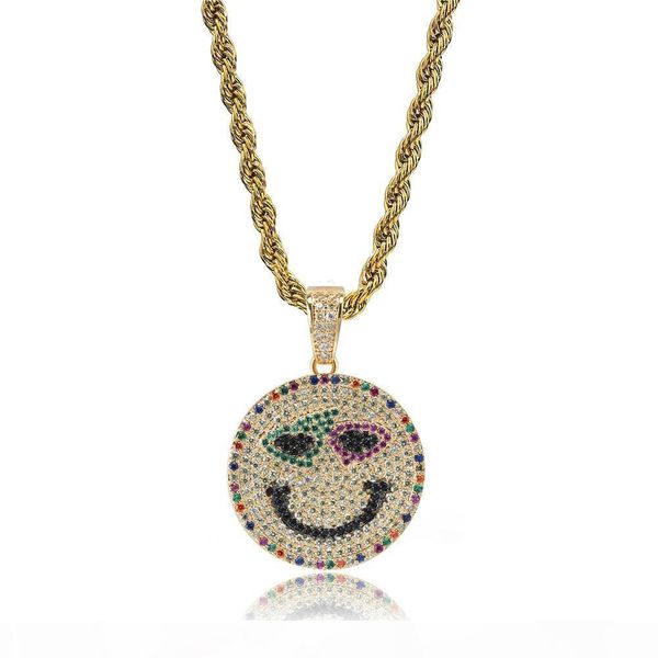 18k gold micro-inlaid colored zircon smile face round pendant necklace with rope chain for men women
18k gold micro-inlaid colored zircon smile face round pendant necklace with rope chain for men women